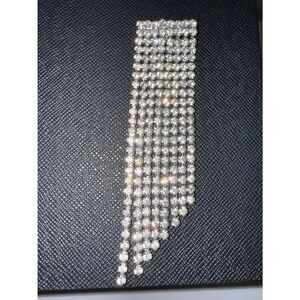 Vintage Rhinestone Waterfall Drape Brooch Pin Silver Tone Statement Jewelry
